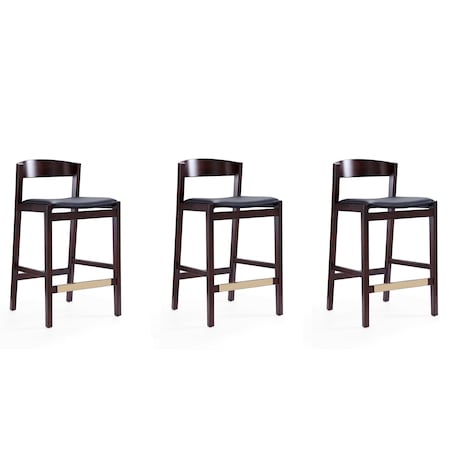 Manhattan Comfort Klismos Counter Stool in Black and Dark Walnut (Set of 3) 3-CS007-BK